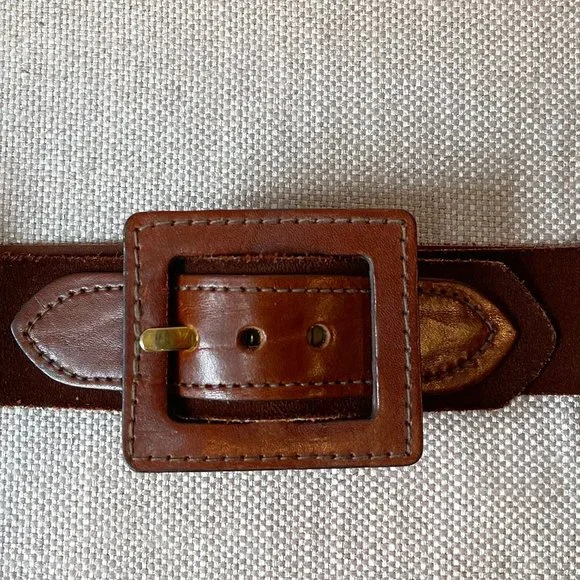 Vintage Suede Leather Brown Belt With Square Leather Buckle Vintage Men main image 4